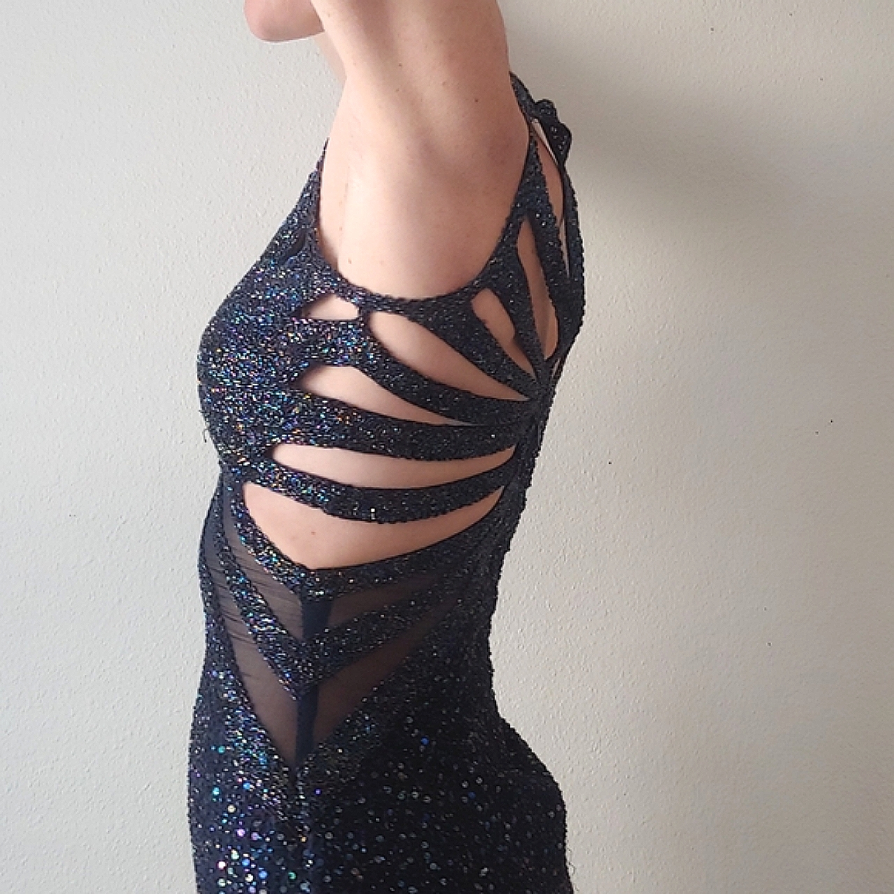 Midnight Butterfly Beaded Asymmetrical Formal Dress